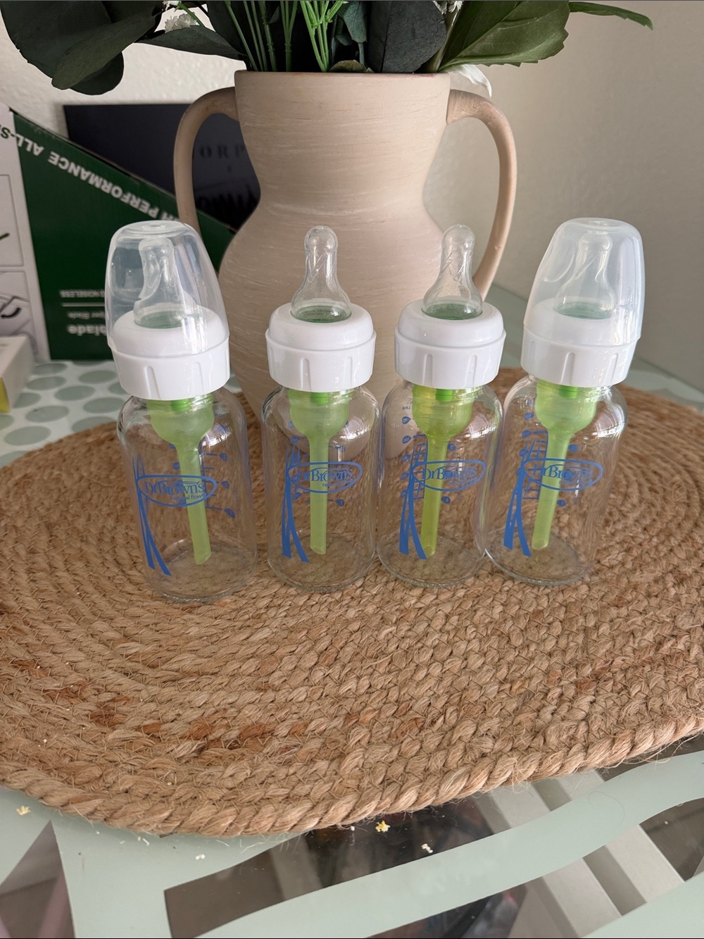 Clear Baby Bottles with Green Vent System - Set of 4